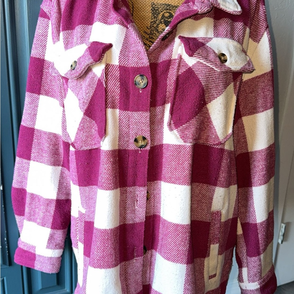 Plaid Women's Jacket in Pink and White
